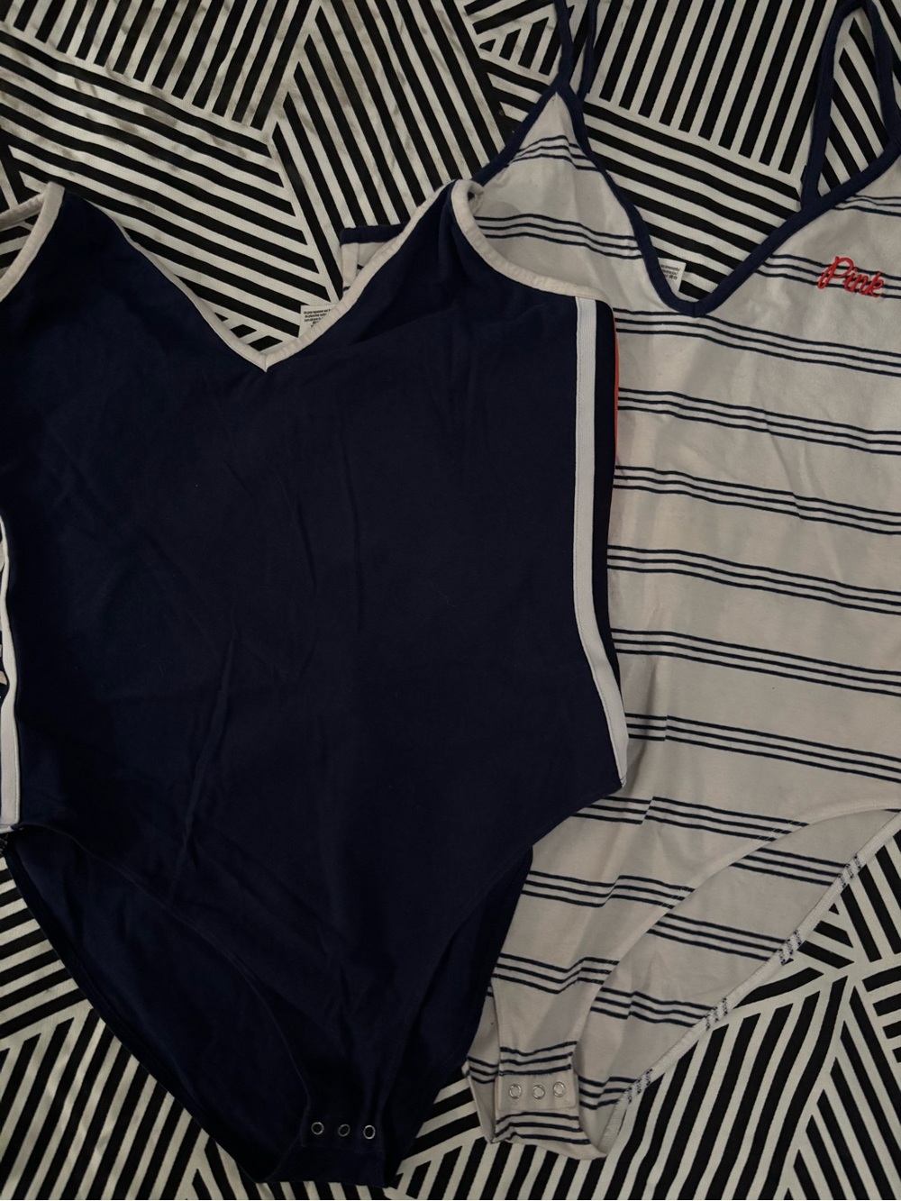 PINK Victoria's Secret Navy and White Striped Kids One-Piece Bodysuits